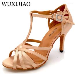 Dance Shoes WUXIJIAO Satin And Flash Cloth Ballroom Party Skin Latin Woman Salsa Heel 6/7.5/8.5/10cm