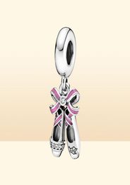 100% Sterling Silver Pink Ballerina Shoes Dangle Charms Fit Original European Charm Bracelet Fashion Women Wedding Jewelry Accessories7577407