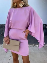 Casual Dresses Female Vintage Solid Slash Neck Batwing Sleeve Dress Summer Women Hollow Out Slim Fit Party Club Vestido 2024