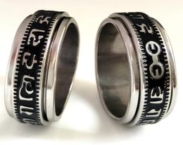 20pcs Retro Carved Buddhist Scriptures The Six Words Mantra Spin Stainless Steel Spinner Ring Men Women Unique Lucky Jewellery B5720470