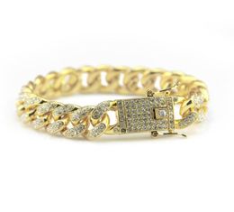 Gold Fully 2018 Iced Out Hip Hop CZ Bracelet Mens Miami Cuban bracelet Men s Luxury Simulated Bling Rhinestones Fashion Bangles2235209