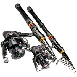 Telescopic Fishing Rod Combo Set 1.8m 2.1m 2.4m 2.7m 3.0m Super Hard Spinning Rod Reel Metal Spool Kits De Pesca Completo 240407