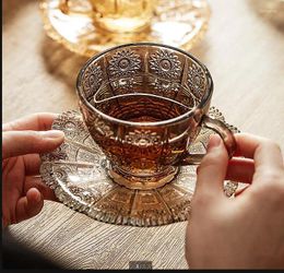 Mugs Transparent Glass Coffee Cup And Saucer Set Teacup Water Milk Tea Cups Drink Juice Drinkware