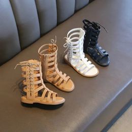 Roman Sandals Boots Hightop Girl Kids Gladiator 2024 Summer Low Heel Child Girls Kid Shoes Fashion Side Strap 240410