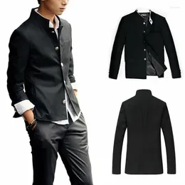 Men's Jackets Single Breasted Grandad Collar Mens Blazer Japanese Uniform School Long Sleeve Solid Colour Spring Autumn