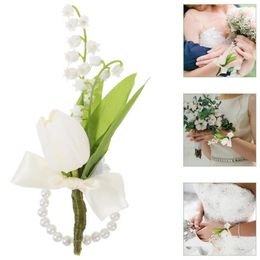 Decorative Flowers Para Bridesmaid Wrist Corsage Wedding The Robes Wristlet Plastic