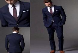 Custom Made Dark Navy Blue Men Suit Fashin Groom Suit Wedding Suits For Men Slim Fit Groom Tuxedos For Man4287767