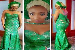 Robe De Soiree 2019 Nigerian Style Evening Dresses With Beaded Front Split Plus Size African Lace Green Women Prom Formal Gowns Cu4176446