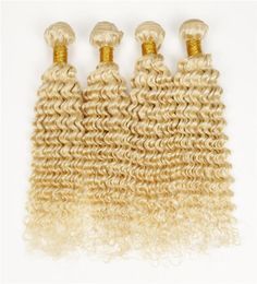 Fashionable 4pcs unprocessed human hair deep wave curly double machine weft virgin peruvian brazilian blonde bundles 613 curly hai9884839