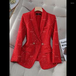 Women's Suits Blazer Ladies Casual Autumn Winter Jacket Female Long Sleeve Single Breasted Button Decoration Red Navy Plaid Coat