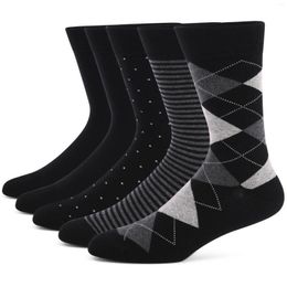 Men's Socks 5-6 Pairs 2024 Simple Large Size Men Dress High Quality Black Grey Stripe Argyle Cotton Casual EU41-48
