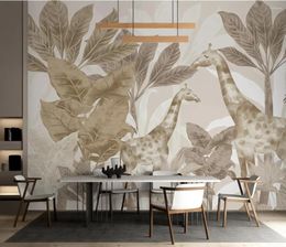 Wallpapers Custom Papel De Parede 3d Nordic Tropical Plant Giraffe Wall Stickers Decoration Background Living Room Wallpaper