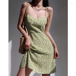 Casual Dresses Girl's Green Slim Looking Holiday Short Dress Floral Sling