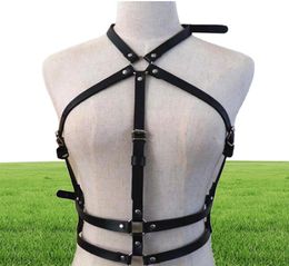 2020 Corset 2 Pcs Set PU Leather Harness Underwear Garter Belts Sexy Women Waist To Leg Body Bondage Cage Straps Chest Belts8931409