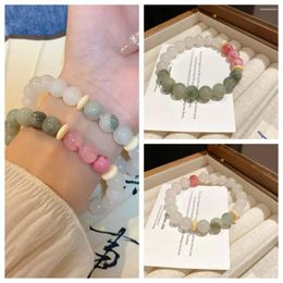 Strand Simple Colored Jade Charm Bracelet Ancient Style Retro Fashion Beaded Elastic Rope Chinese Wrist Women