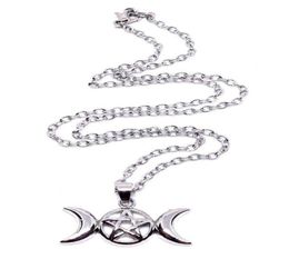 Triple Moon Wiccan Pentacle Necklace Pendant Vintage Silver Alloy Gothic Collares Statement Necklace Women Fashion Jewellery Goddess2516685