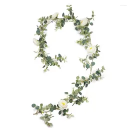 Decorative Flowers Artificial Eucalyptus Garland With Camellias 6.4Ft Fake Vine Hanging Ivy For Wedding Backdrop Party Arch Table Decor