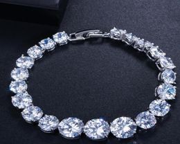Tennies Bracelet Luxury Jewellery 18K White Gold Fill Platinum Plated Round Cut White Topaz CZ Diamond Stackable Women Wedding Brace4496569