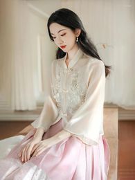 Casual Dresses Dress Women's Chinese Colour Matching Two-Piece Set Exquisite Beaded Decoration Fashion Simple Suit SpringHan Clothing