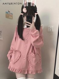 Women's Jackets Spring Japanese Kawaii Ears Sailor Collar Sweet Pink For Women Loose All-Match Daily Coat Cute Lolita