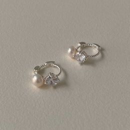 Fan Zhiqiao Korean 925 Sterling Silver Zircon Pearl Ear Buckle Ear Studs with Minimalist Temperament INS Style Ear Studs