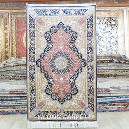 Carpets Yilong 3'x5' Hand Knotted Persian Red Carpet Turkish Medallion Silk Rug (ZQG312A)