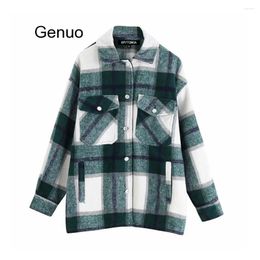 Women's Jackets Vintage Stylish Pockets Oversized Plaid Jacket Coat Women 2024 Fashion Lapel Collar Long Sleeve Loose Outerwear Chic Tops