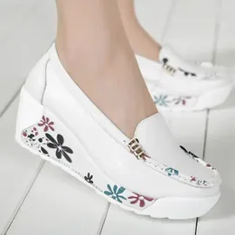 Dance Shoes Women's Genuine Leather Platform Wedges White Lady Casual Swing Mother Size 35-40