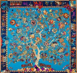 France Square Tree Floral Print Scarf Designer Brand Luxury Women H Shawls Foulard Femme Blue Large Twill Silk Scarfs Drop25668064815729