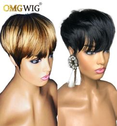 New short Pixie Cut Brazilian Remy Human Hair Wigs For Women Natural black ombre blonde none lace front Wigs5951585