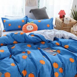 Bedding Sets Duvet Cover Set Cute Bed Linens Peach Print Home Textile Luxury Citrus Sheet Bedclothes Gift Oversize 3/4pcs