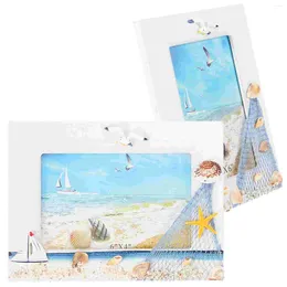 Frames 2 Pcs Personality Wooden Po Frame Seaside House Decorations For Home Free Standing Nautical Picture Holder Ornament
