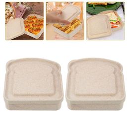 Plates 2Pcs Sandwich Bread Storage Boxes Dessert Cases Daily Use Containers
