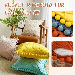 Pillow Nordic Solid Color Soft Velvet Cover Lattice Tassel Pom Poms Decorative Throw Pillowcase Living Room Home Decor Bedding