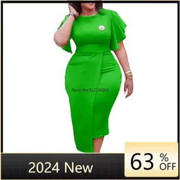 Ethnic Clothing Work Office For Women Ladies 2024 Formal Lantern Sleeve Bodycon Split Fashion Elegant Business Wear Dress Midi