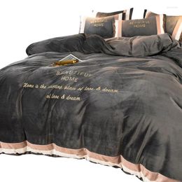 Bedding Sets Thick Warm Four-Piece Skirt Bed Sheet Double-Sided Coral Fleece Fitted Flannel Winter Lace Simple Home