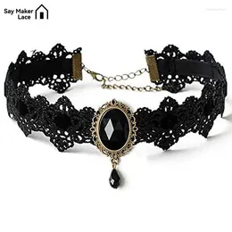 Pendant Necklaces Gothic Victorian Black Lace Necklace Women Girl Boho Crystal Tassel Sexy Choker Steampunk Dark Loli Style Halloween
