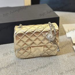 Lambskin Shimmer Metallic Colors Sqaure Quilted Shoulder Bags Classic Flap Silver Ball Chain Crossbody Handbags Luxury Designer Brand Purse 6 Colors