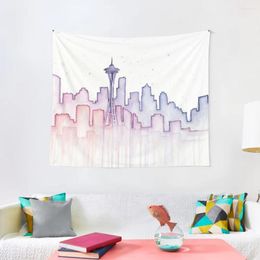 Tapestries Seattle Skyline Watercolor Silhouette Tapestry Wall Carpet Room Decorations Aesthetic Hanging Design