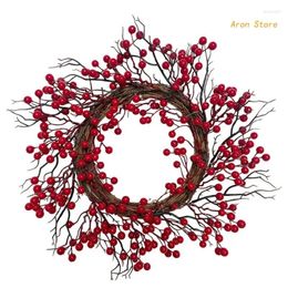 Decorative Flowers Christmas Wreath Artificial Red Garland Hanging Ornaments Front Door Wall Decorations Winter Holiday Party