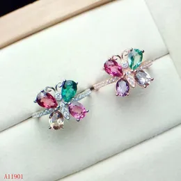 Cluster Rings KJJEAXCMY Boutique Jewelryar 925 Silver-inlaid Natural Tourmaline Mini-Butterfly Ring Support Detection