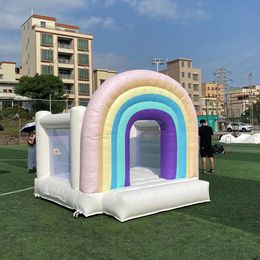 4,5x4.5m (15x15ft) Novos garotos arco -íris castelo inflável White Bounce House Soft Play Jumping Castles Bouncer House para uso comercial de festas com navio livre de sopro livre