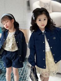 Jackets 24 Spring And Summer Girls Pocket Alphabet Embroidered Cotton Denim Shorts/Jacket Lab Cici