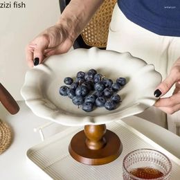 Plates Vintage Simplicity Ceramic Fruit Plate Creative Wood High Foot Snack Afternoon Display Household Products