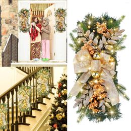 Decorative Flowers Christmas Decoration Wreaths For Front Door Wall Window Hanging Ornaments Stair Garland With Light Home Party Decor