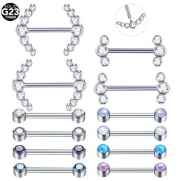 1PC 14G Opal Nipple Barbell Rings CZ Bezel Set Internally Thread Shield Mamilo Piercings Sexy Women Jewelry 240407