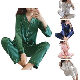 Home Clothing Fashion 1 Set Women's Faux Silk Pyjamas Girls Ladies Luxury Clothes Long Sleeve Sleepwear Solid 5 Colours 2024