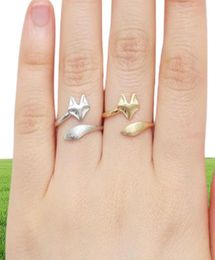 10PCS Gold Silver Adjustable Cute Fox Rings Simple 3d Animal Head Face Tail Ring Tiny ed Wrap Smooth Fox Minimalist Jewelry f1130173