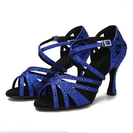 Dance Shoes Blue Latin Female Diamond Indoor High-heeled Soft-soled