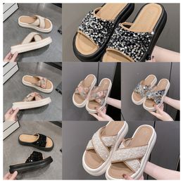 New top Luxury Thick soled cross strap cool slippers women Exquisite sequin sponge cake sole one line trendy slippers size35-41